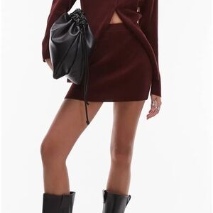 Topshop Burgundy Knitted Mini Skirt
